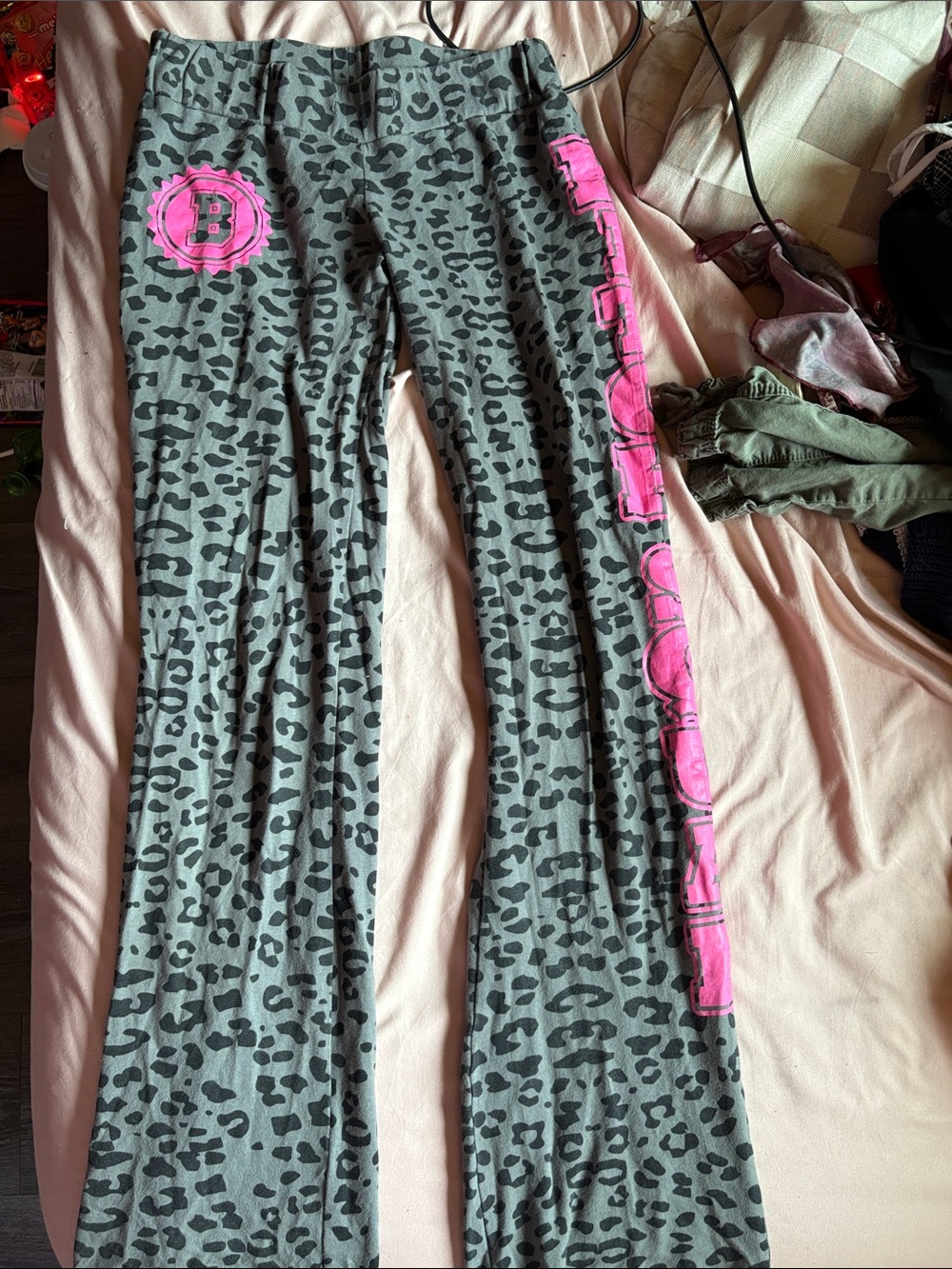 Spencer's Gray Leopard Print Lounge Pants with Hot Pink Logo